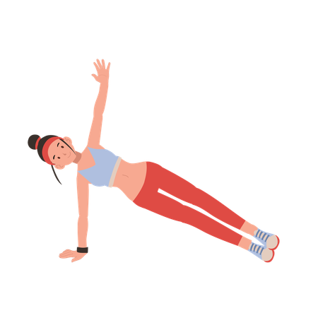 Woman exercising side plank for core strength and flexibility  Illustration