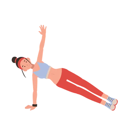 Woman exercising side plank for core strength and flexibility  Illustration