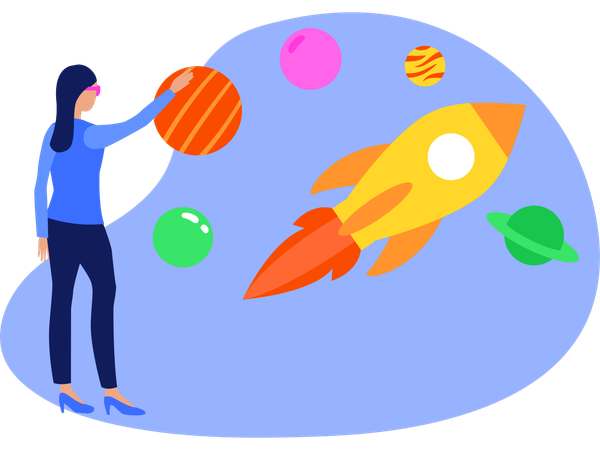 Woman Experience Vr Spaceship  Illustration