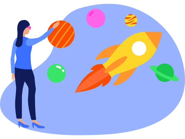 Woman Experience Vr Spaceship  Illustration