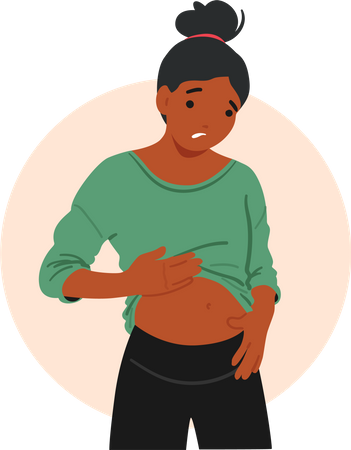 Woman Experiencing Bloating Gastritis Symptom Appears Uncomfortable  イラスト