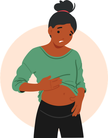 Woman Experiencing Bloating Gastritis Symptom Appears Uncomfortable  Illustration