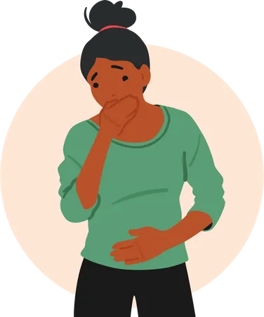 Woman Character Experiencing Gastritis Exhibits Vomiting A Distressing Symptom Accompanied By Abdominal Discomfort Nausea And Dehydration Requiring Medical Attention Cartoon Vector Illustration イラスト