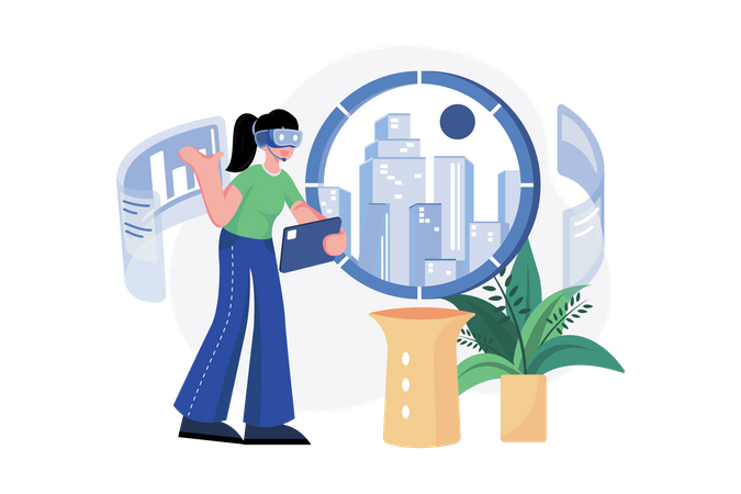 Woman experiencing metaverse technology  Illustration
