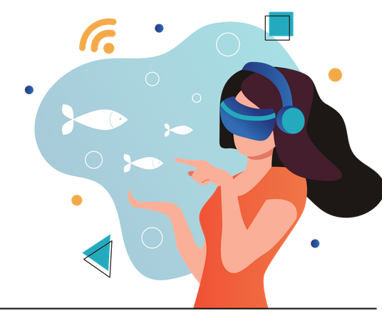 Woman experiencing sea using metaverse  Illustration