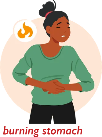 Woman Experiencing Stomach Discomfort Symptom Of Gastritis Female Character With Burning Sensation That Requires Medical Attention For Diagnosis And Treatment Cartoon People Vector Illustration Illustration