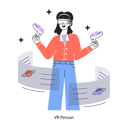 Woman Experiencing Vr Technology  Illustration