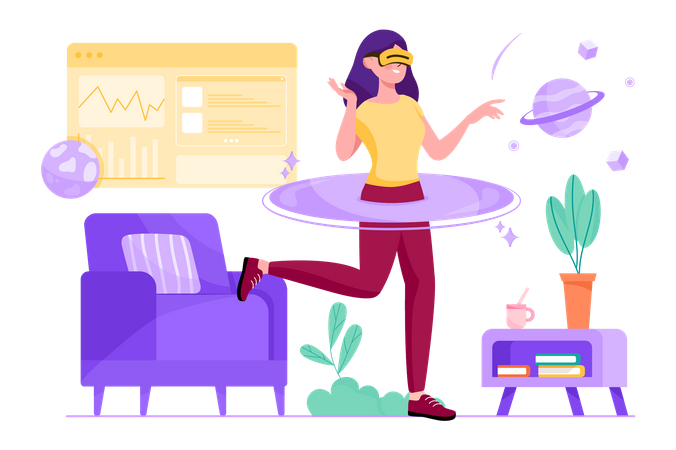 Woman experiencing vr technology  Illustration