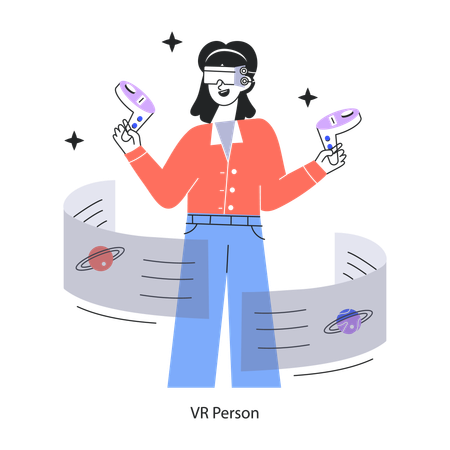 Woman Experiencing Vr Technology  Illustration