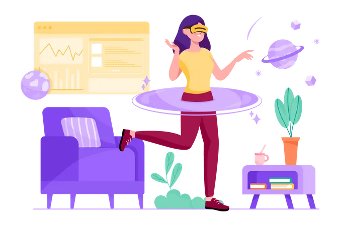 Woman experiencing vr technology  Illustration