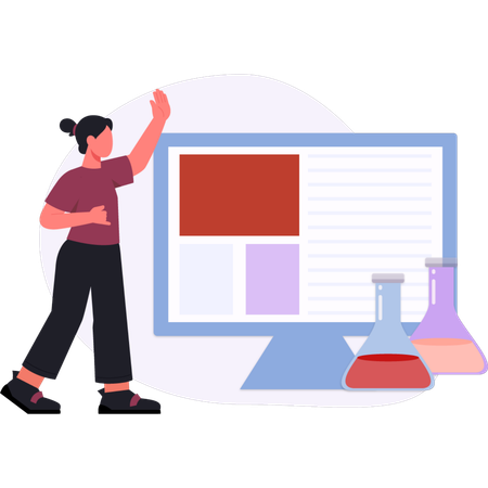 Woman  experiment on chemical flask  Illustration