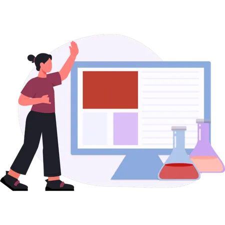 Woman  experiment on chemical flask  Illustration