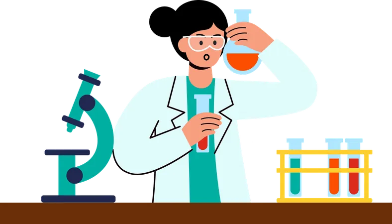 Woman Experimenting with Test Tube  Illustration