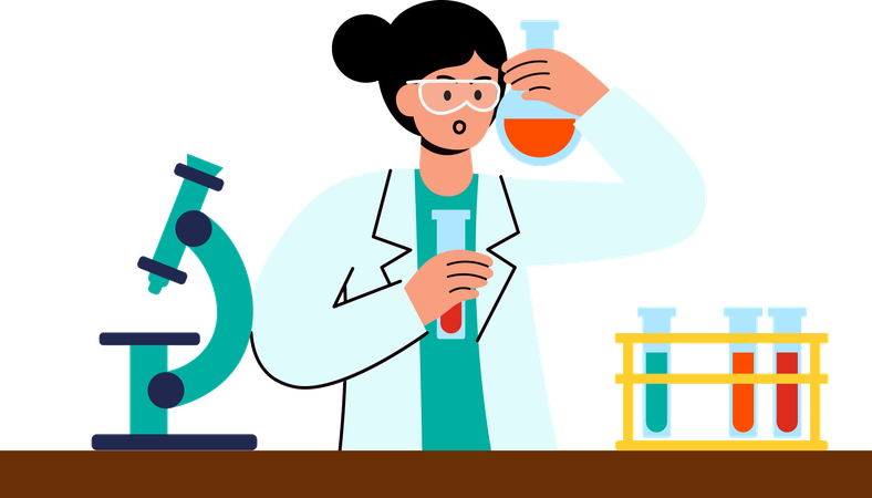 Woman Experimenting with Test Tube  Illustration