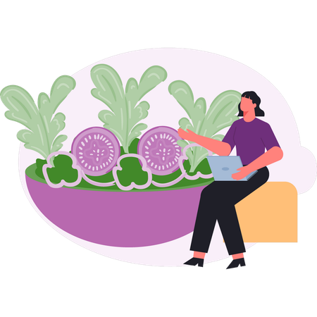 Woman  explain green vegetable  Illustration