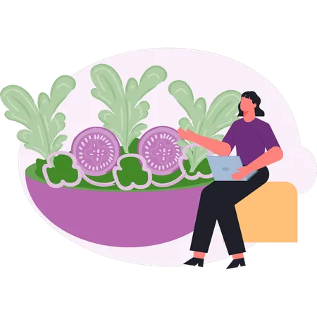 Woman  explain green vegetable  Illustration