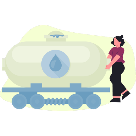 Woman explain oil container transfer via train  Illustration