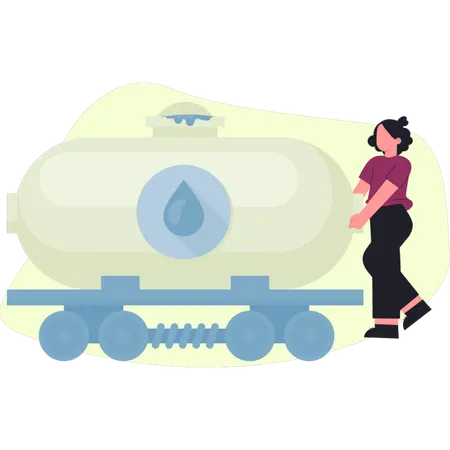 Woman explain oil container transfer via train  Illustration