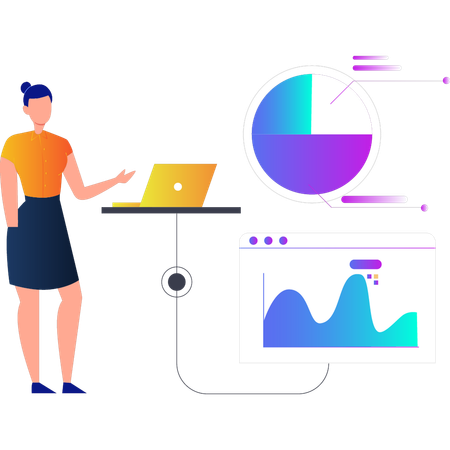 Woman explaining about business pie chart  Illustration