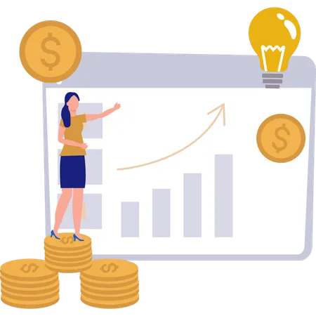 A Girl Is Explaining About Financial Business Graphs Illustration