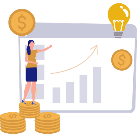 Woman explaining about financial business graph  Illustration