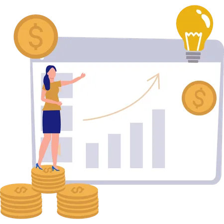 Woman explaining about financial business graph  Illustration