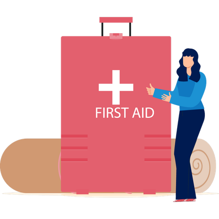 Woman Explaining About First Aid Kit  Illustration