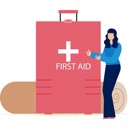 Woman Explaining About First Aid Kit  Illustration