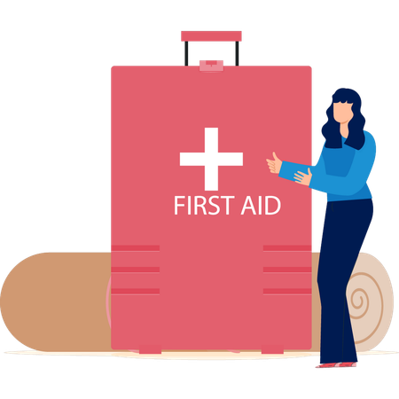 Woman Explaining About First Aid Kit  Illustration