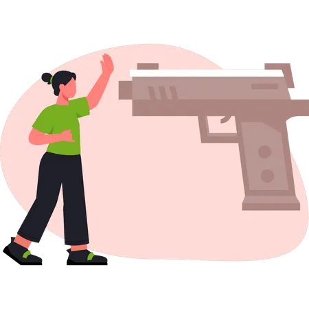 Woman explaining about gun  Illustration