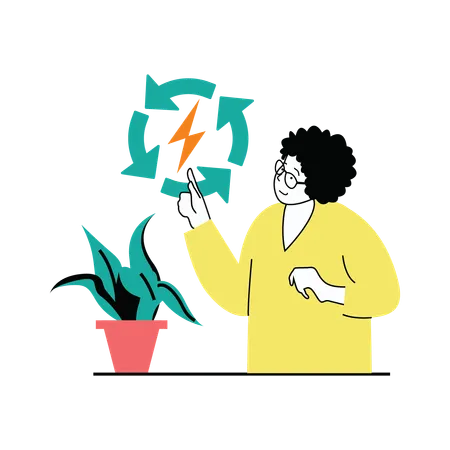 Woman explaining advantages of green energy  Illustration
