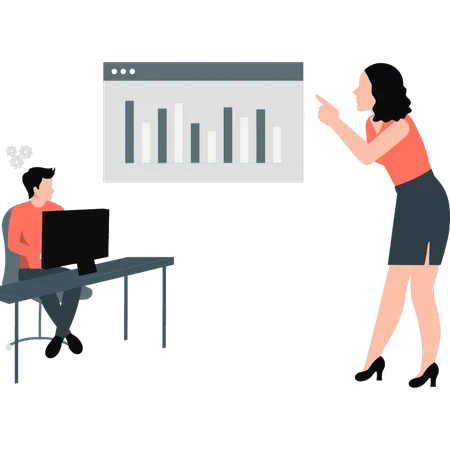 Woman explaining business rising graph  Illustration