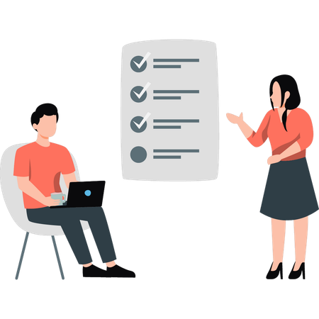 Woman explaining checklist to boy  Illustration