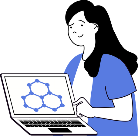 Woman explaining chemical structure  Illustration