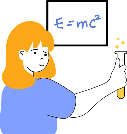 Woman explaining chemical structure  Illustration