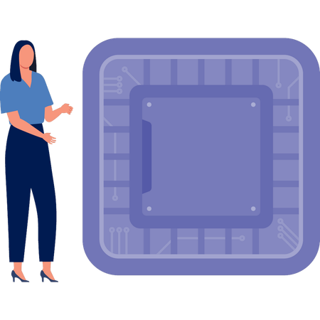 Woman explaining chip technology  Illustration