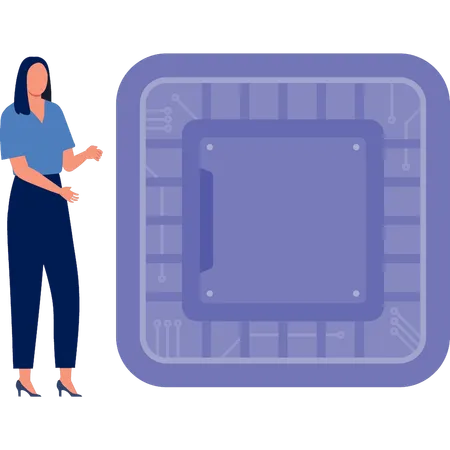 Woman explaining chip technology  Illustration