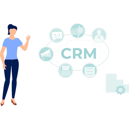 CRM 마케팅을 설명하는 여성  일러스트레이션