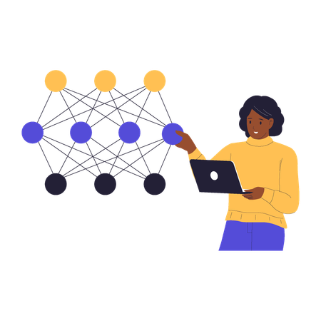 Woman Explaining Deep Learning Neural Network  Illustration