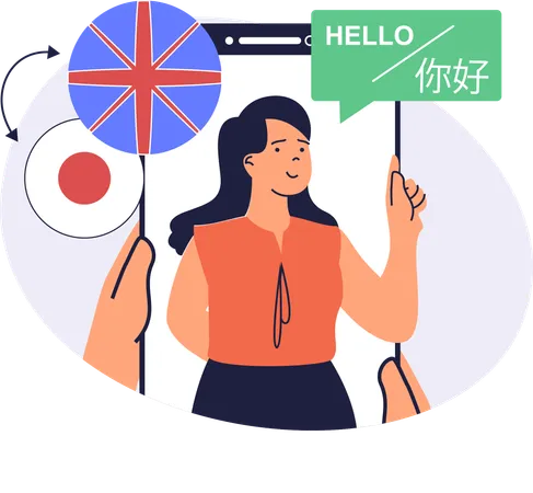 Woman explaining different languages to students  Illustration