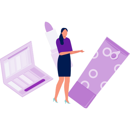 Woman explaining eyeshadow kit  Illustration