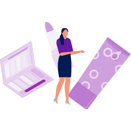 Woman explaining eyeshadow kit  Illustration