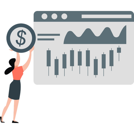 Woman explaining financial graph on webpage  Illustration