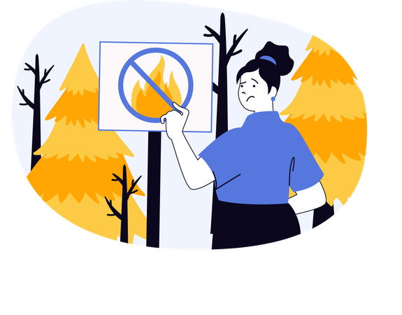 Woman explaining forest fire disaster  Illustration