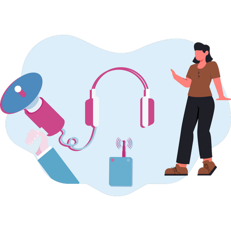 Woman explaining headphone  Illustration