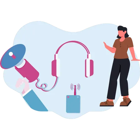 Woman explaining headphone  Illustration