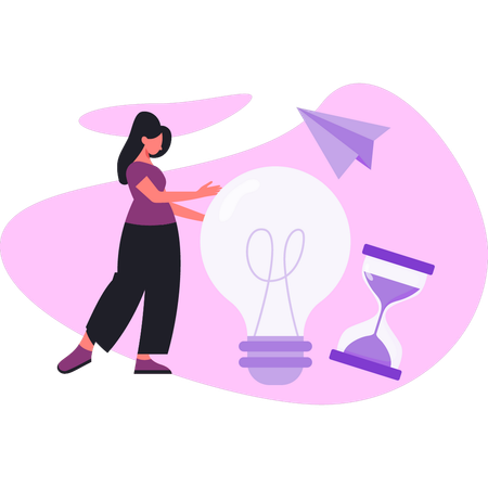 Woman explaining idea bulb  Illustration