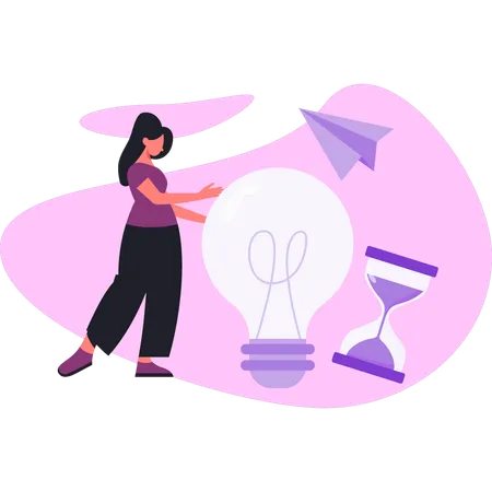 Woman explaining idea bulb  Illustration