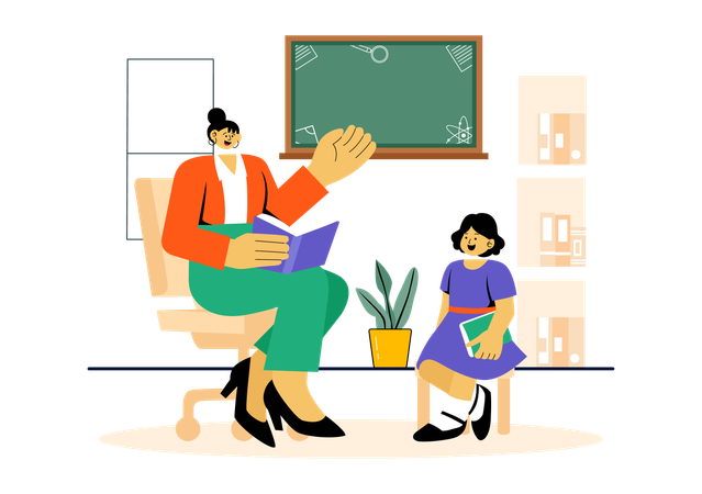 Woman explaining lesson to girl  Illustration