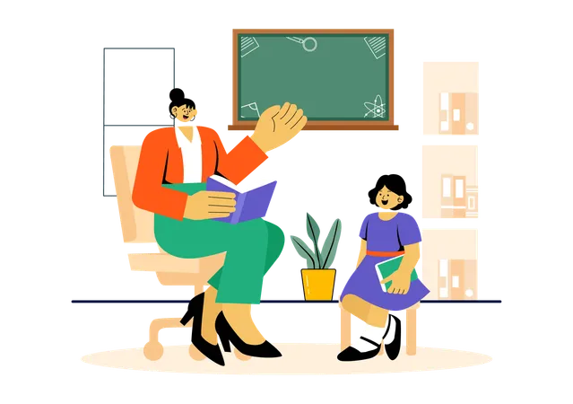 Woman explaining lesson to girl  Illustration